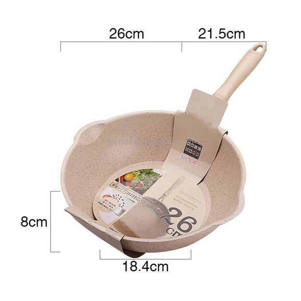 Thick Bottom Maifan Stone Household Small Frying Pan Non Stick Pan Deep Frying Pan, Color:26cm Beige Without Cover