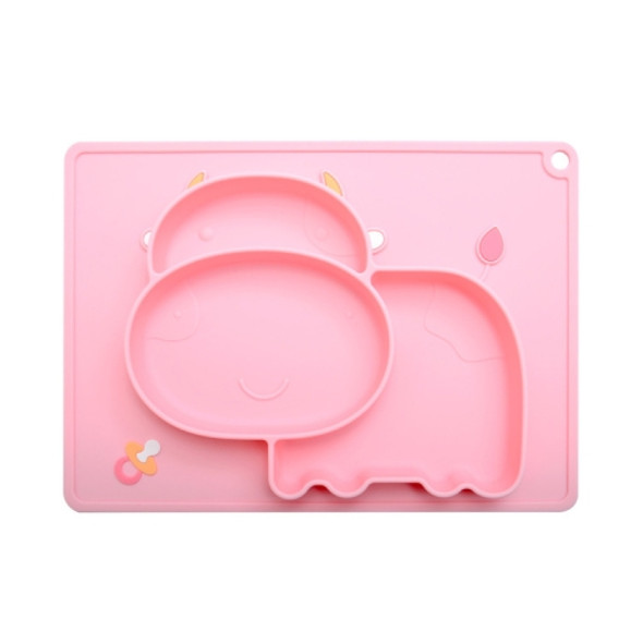 Siamese Cartoon Children's Silicone Dinner Plate With Suction Cup Sub-lattice Plate(Pink)