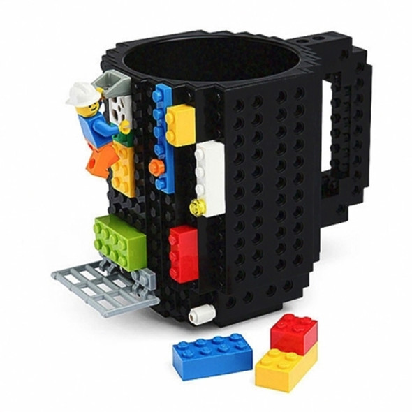 Building Blocks Design Creative Milk Mug Coffee Cup Build-on Brick Drinking Water Holder, Value:301-400ml(Black)