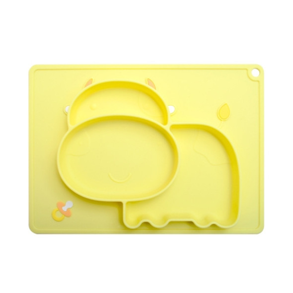 Siamese Cartoon Children's Silicone Dinner Plate With Suction Cup Sub-lattice Plate(Yellow)