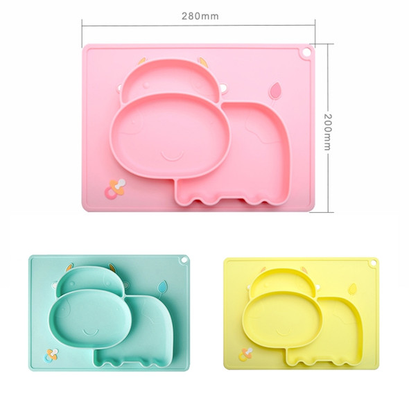 Siamese Cartoon Children's Silicone Dinner Plate With Suction Cup Sub-lattice Plate(Yellow)