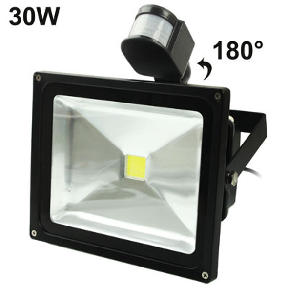 30W LED Floodlight Lamp, White Light, Waterproof Human Sensor, AC 85-265V, Luminous Flux: 2400lm-2700lm, Detection Distance: 2-12M