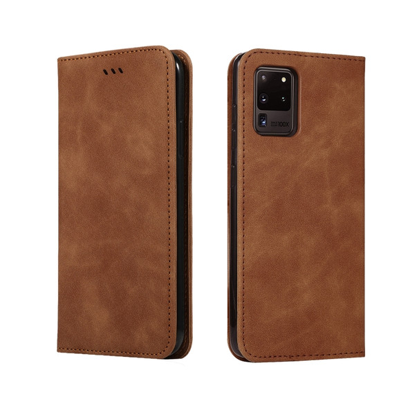 For Galaxy S20 Ultra Retro Skin Feel Business Magnetic Horizontal Flip Leather Case(Brown)