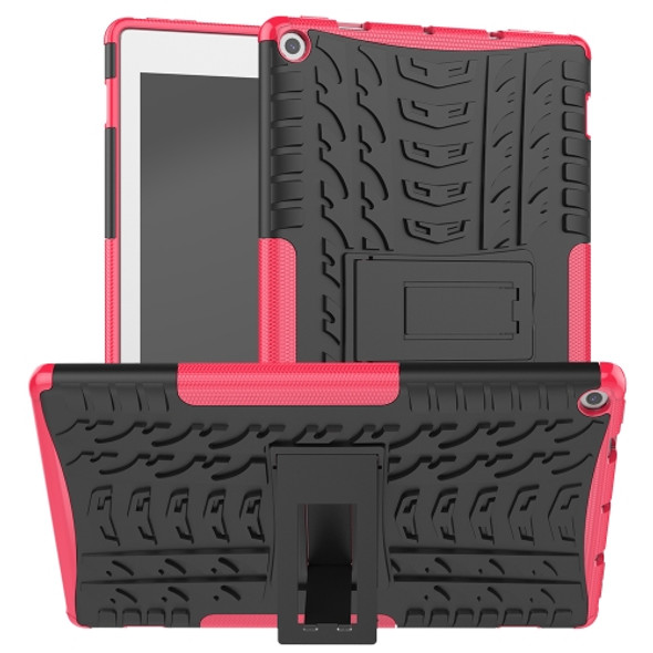 For Amazon Kindle Fire HD 10 2019 Tire Texture TPU + PC Shockproof Case with Holder(Pink)