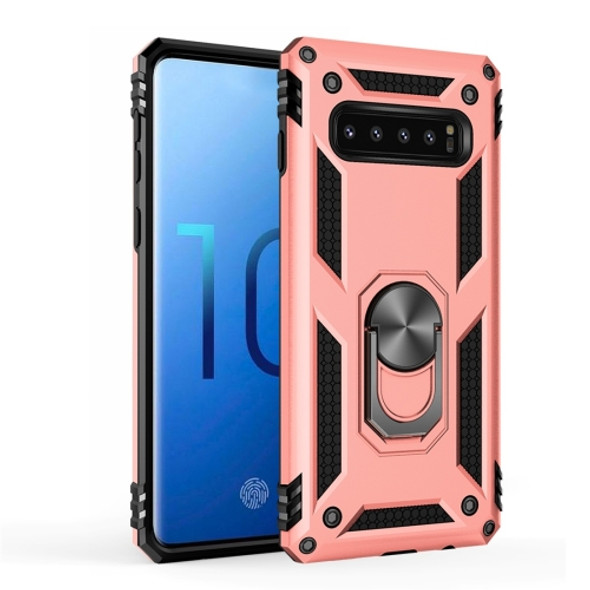 Sergeant Armor Shockproof TPU + PC Protective Case for Galaxy S10, with 360 Degree Rotation Holder (Rose Gold)