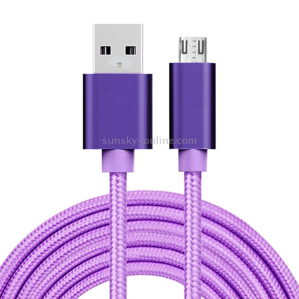 3m 3A Woven Style Metal Head Micro USB to USB Data / Charger Cable, For Samsung / Huawei / Xiaomi / Meizu / LG / HTC and Other Smartphones(Purple)