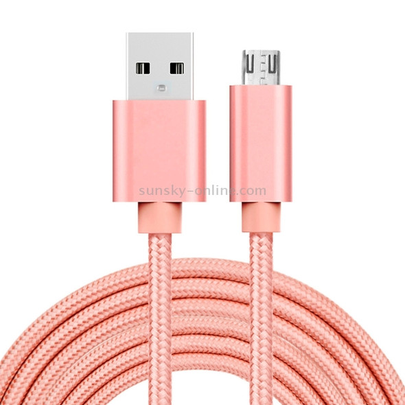 3m 3A Woven Style Metal Head Micro USB to USB Data / Charger Cable, For Samsung / Huawei / Xiaomi / Meizu / LG / HTC and Other Smartphones(Rose Gold)