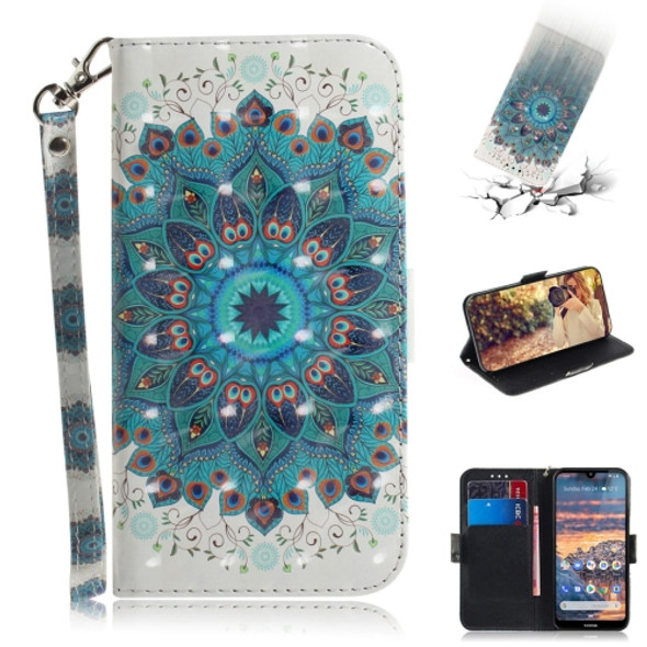 3D Colored Drawing Peacock Wreath Pattern Horizontal Flip Leather Case for Nokia 4.2, with Holder & Card Slots & Wallet