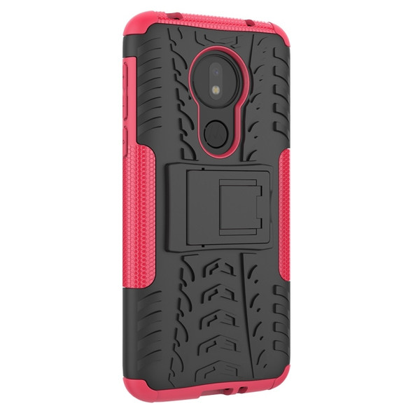 Tire Texture TPU+PC Shockproof Phone Case for Motorola Moto G7 Power, with Holder (Pink)