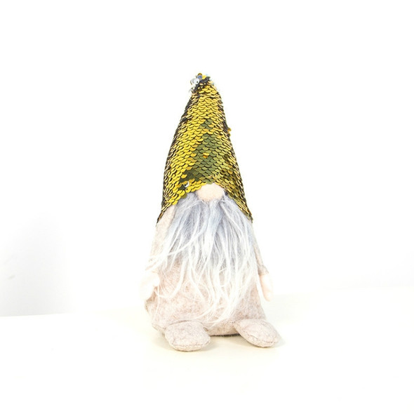 2 PCS Christmas Fabric Sequins Faceless Old Man Doll Ornament, Type:Hat(Yellow)