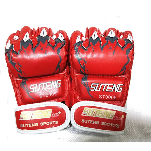 BONSEM Half Fingers PU Leather Adults Training UFC Boxing Gloves(Red)