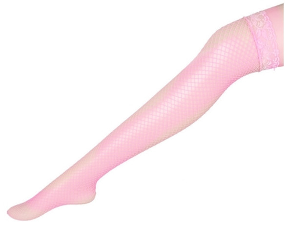 Sexy Linger Over Knee Socks Sexy Fishnet Lace Nylon Top Mesh Thigh High Stockings Pantyhose Long Tights(Pink)