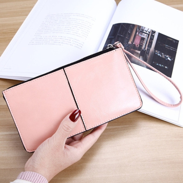 Women Zip Wallet Long Clutch Multi Card Holder Wallet Wrist Wallet(Pink)