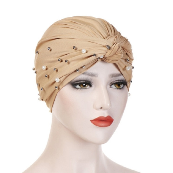 Rivet Pearl Turban Cap Wrap Cap(Khaki)