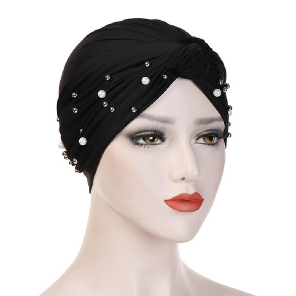 Rivet Pearl Turban Cap Wrap Cap(Black)