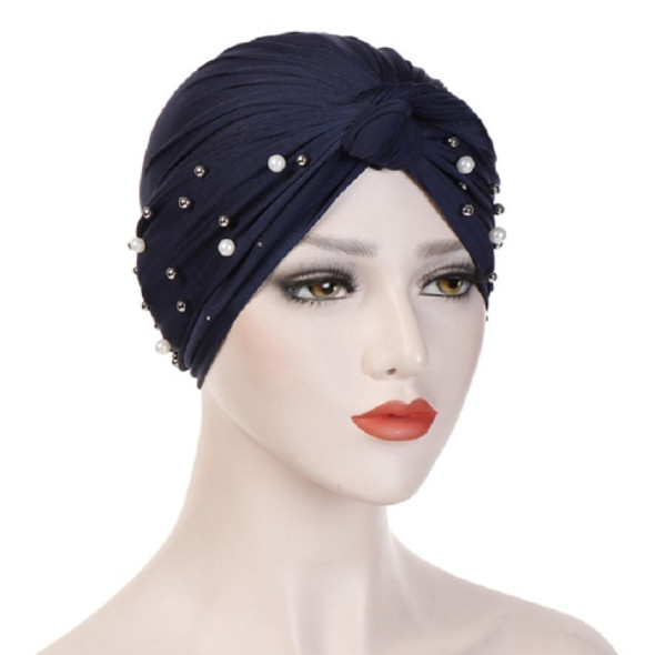 Rivet Pearl Turban Cap Wrap Cap(Navy)