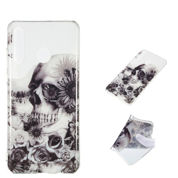 Black Flower Skull Pattern Highly Transparent TPU Protective Case for Huawei P30 Lite