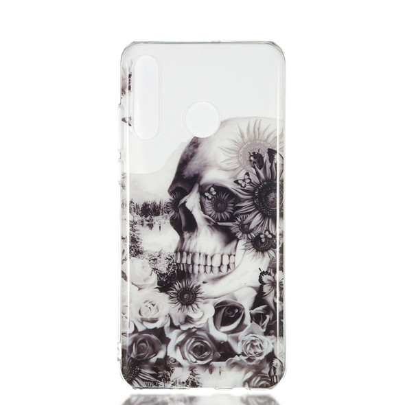 Black Flower Skull Pattern Highly Transparent TPU Protective Case for Huawei P30 Lite