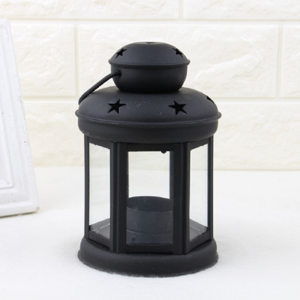 Hollow Star Iron Candle Holder Metal Crafts Portable Candle Holder Decoration(Black)