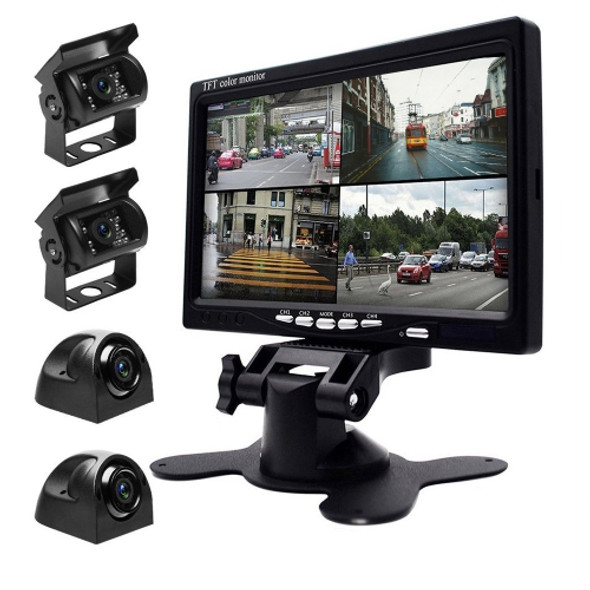 K0164 7 inch HD Car 18 IR Night Vision Rear View Backup Four Cameras Rearview Monitor