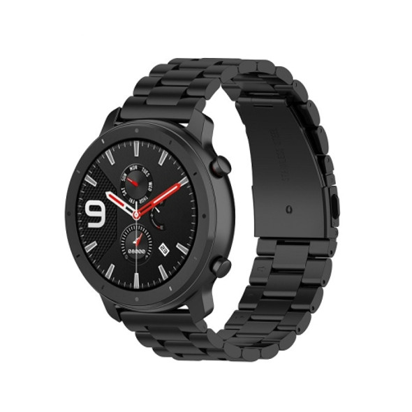 Applicable To Ticwatch Generation / Moto360 Second Generation 460 / Samsung GearS3 / Huawei GT Universal 22mm Stainless Steel Metal Strap Butterfly Buckle Three Beads(black)