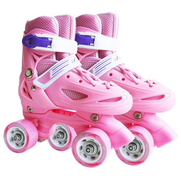 Banwei Children Double Row Four-wheel Roller Skates Skating Shoes, Size : M(Pink)