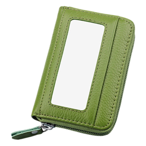 Genuine Cowhide Leather Solid Color Zipper Horizontal Card Holder Wallet RFID Blocking Card Bag Protect Case with 12 Card Slots, Size: 11.5*7.5cm(Green)