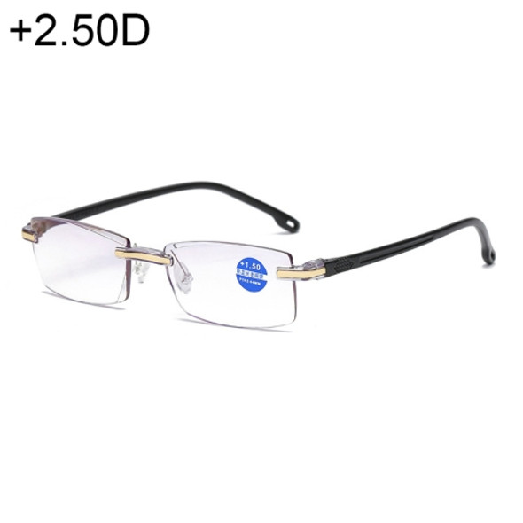 Rimless Anti Blue-ray Blue Film Lenses Presbyopic Glasses, +2.50D(Black)