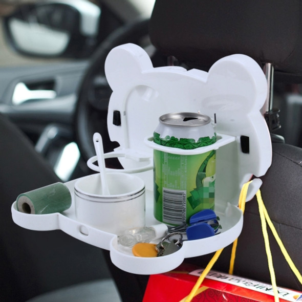 Cartoon Style Foldable Back Car Seat Drink Holder Back Seat Food Tray Storage Organizer Table(White)