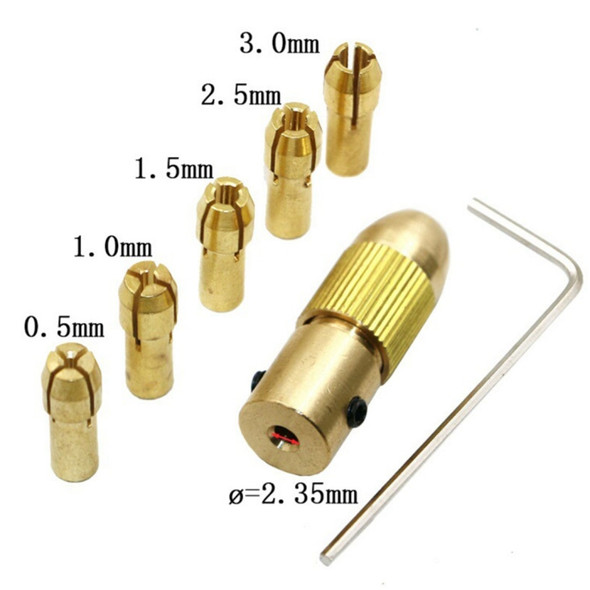 7 PCS/Set Brass 0.5-3mm Small Electric Drill Bit Collet Micro Twist 2.35mm Drill Chuck Set with Wrench