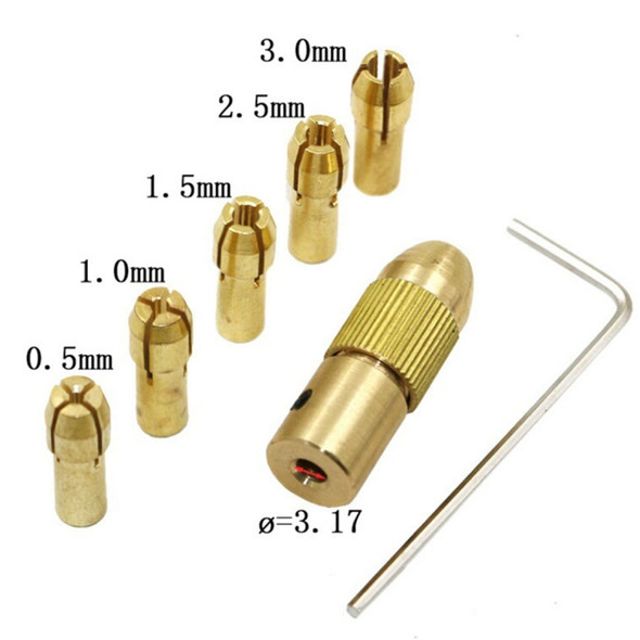7 PCS/Set Brass 0.5-3mm Small Electric Drill Bit Collet Micro Twist 3.17mm Drill Chuck Set with Wrench