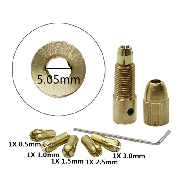7 PCS/Set Brass 0.5-3mm Small Electric Drill Bit Collet Micro Twist 5.05mm Drill Chuck Set with Wrench