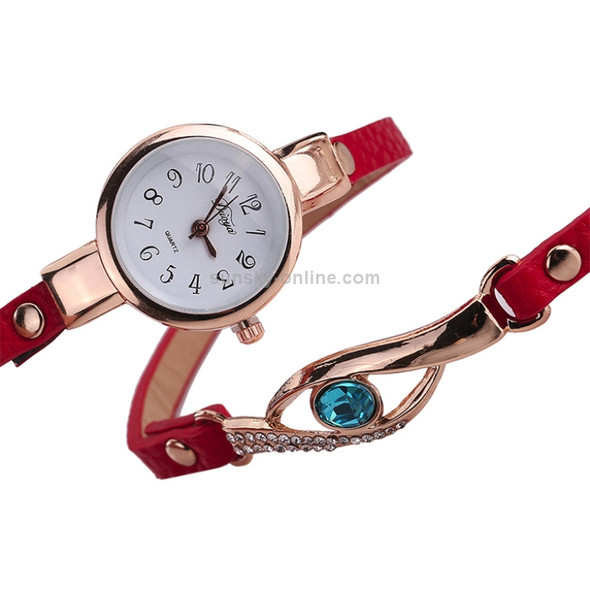 3 PCS Eye Shape Gemstone Bracelet Watch for Women(Red)