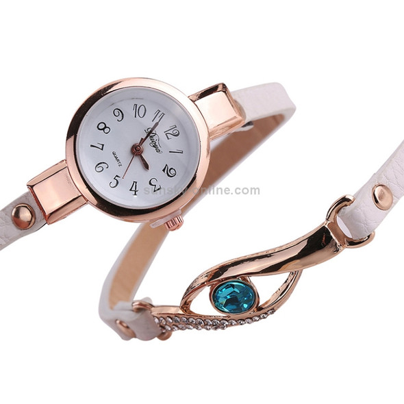 3 PCS Eye Shape Gemstone Bracelet Watch for Women(White)