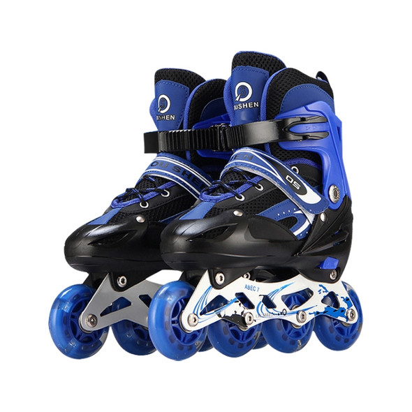 Oushen Adjustable Full Flash Children Single Four-wheel Roller Skates Skating Shoes Set, Size : S(Blue)