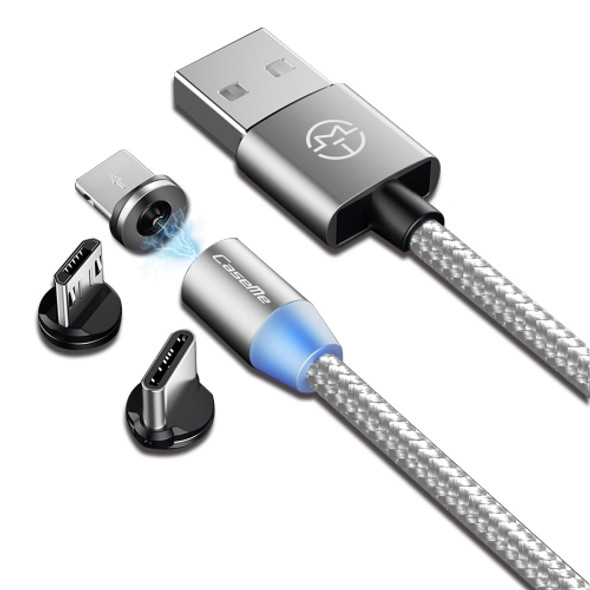 CaseMe 3 in 1 Type-C / 8 Pin / Micro USB to USB Magnetic Charging Cable for Series 1, Length : 1m(Silver)