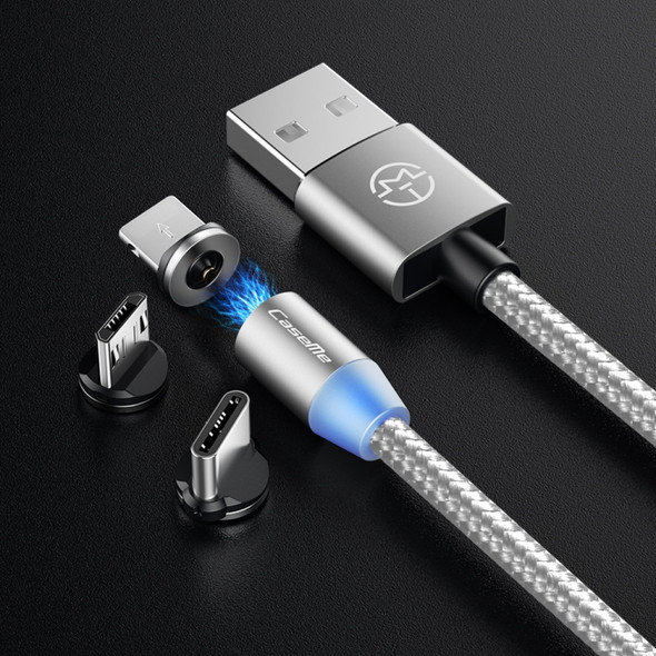 CaseMe 3 in 1 Type-C / 8 Pin / Micro USB to USB Magnetic Charging Cable for Series 1, Length : 1m(Silver)