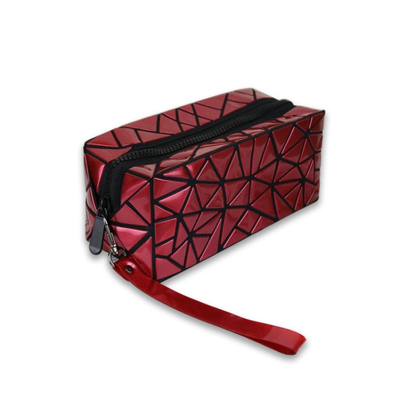 Laser Foldable Geometry Lingge Waterproof Portable Lady Cosmetic Bag Girl Portable Large Capacity(Burgundy)