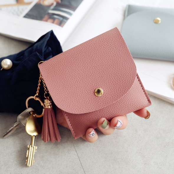 Fashion Women Wallet Short Leather Mini Casual ID Card Holders Bags Ladies Coin Clutch Tassel Bag(dark pink)