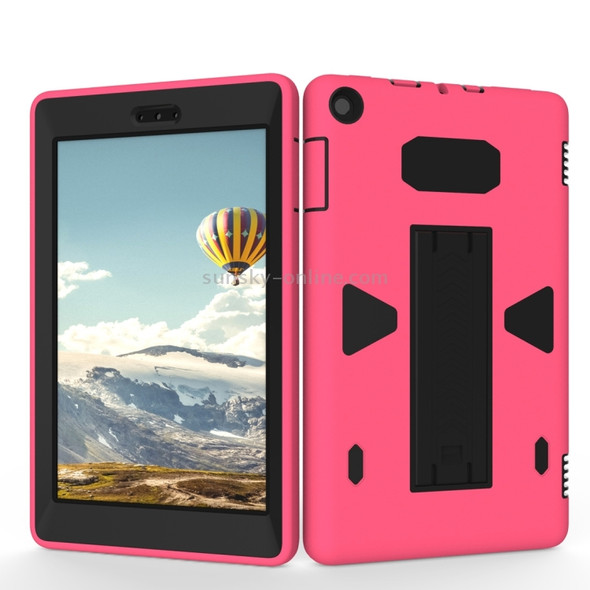For Amazon Kindle Fire HD 8 2017 PC+Silicone Shockproof Protective Back Cover Case With Holder (Black + Pink)