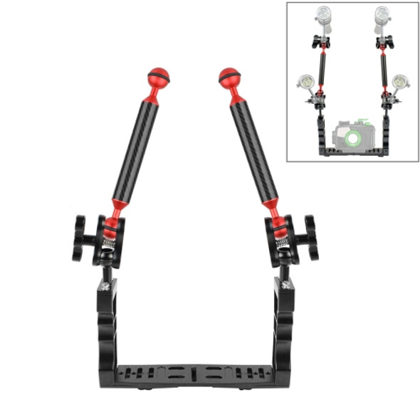 PULUZ Dual Handle Aluminium Tray Stabilizer with 2 x Dual Ball Aluminum Alloy Clamp & 2 x 7 inch Floating Arm for Underwater Camera Housings(Red)