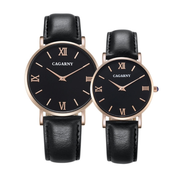 CAGARNY 6812 Round Dial Alloy Case Fashion Couple Watch Men & Women Lover Quartz Watches with PU Leather Band(Black)