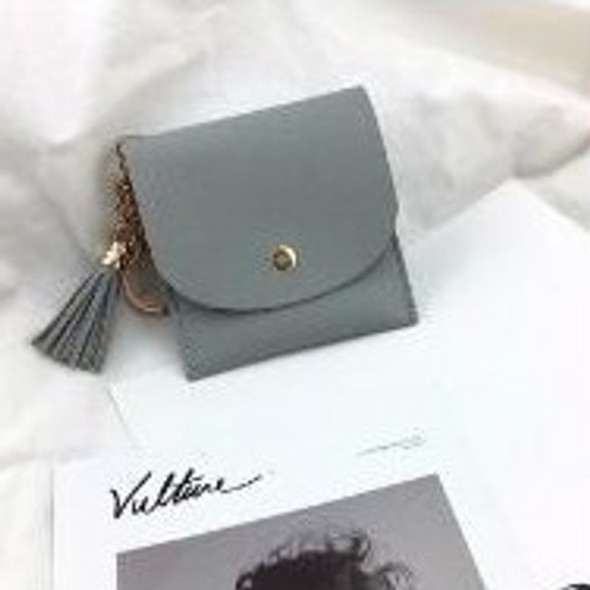 Fashion Women Wallet Short Leather Mini Casual ID Card Holders Bags Ladies Coin Clutch Tassel Bag(Grey blue)