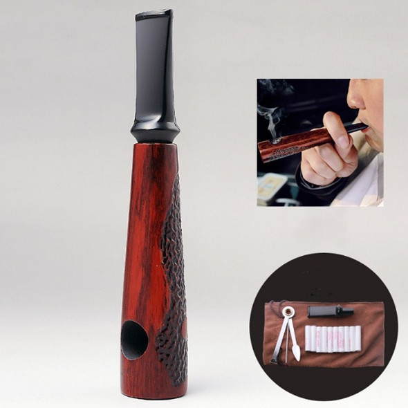 ADOUS Ebony Handmade Portable Pipe Cigar Pipe Straight Mini Pipe(Red Sandalwood Carved)