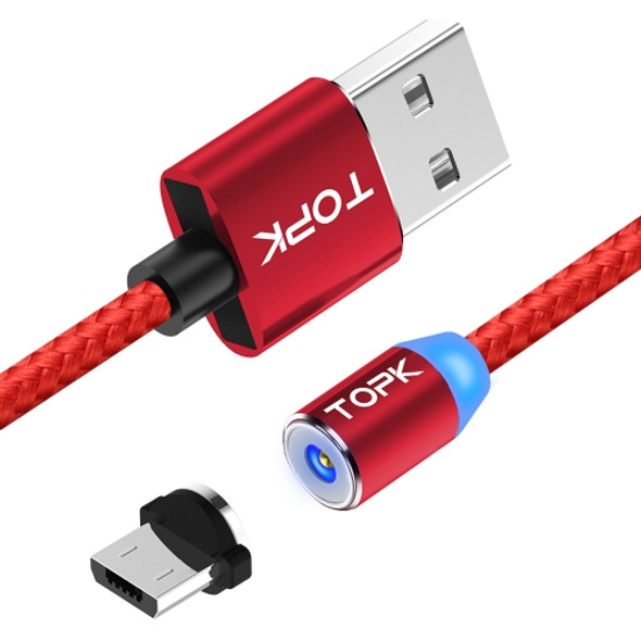 TOPK 1m 2.4A Max USB to Micro USB Nylon Braided Magnetic Charging Cable with LED Indicator(Red)