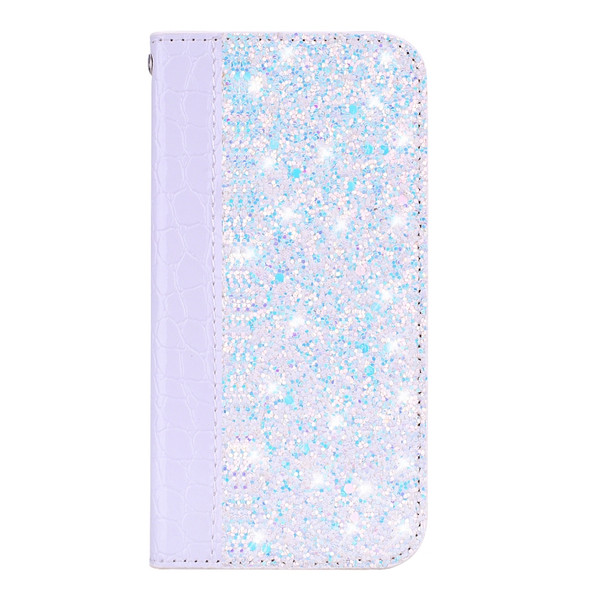 Crocodile Texture Glitter Powder Horizontal Flip Leather Case for Galaxy A20E, with Card Slots & Holder (White)