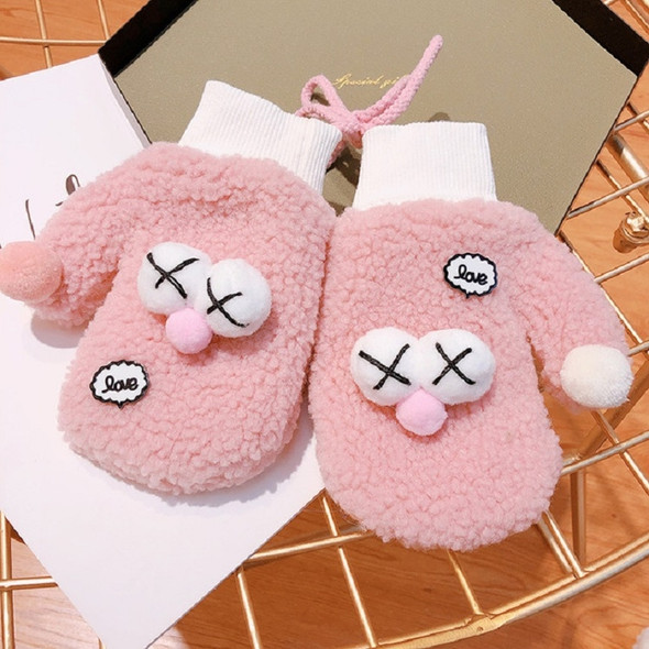 Cartoon Eyes Decoration Autumn and Winter Thicken Warm Halter Mittens Children Gloves, Suitable Age:Under 6 Years(Tender Pink)