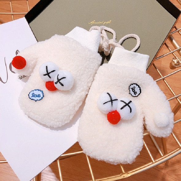 Cartoon Eyes Decoration Autumn and Winter Thicken Warm Halter Mittens Children Gloves, Suitable Age:Under 6 Years(White)