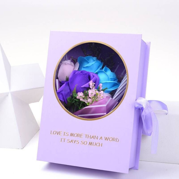 Creative Artificial Rose Eternal Flower Soap Flower Book Gift Box(Purple)