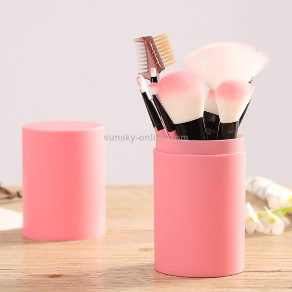 12Pcs/Sets Makeup Brushes Tool Eye Shadow Foundation Eyebrow Lip Brush cosmetics Leather Cup Holder Case Kit(Pink)